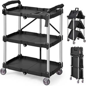 Chariot de service pliable à 3 niveaux, chariot de service portable et pliable, chariot à outils pliable, capacité de 210 lb avec roues - Product Image 4