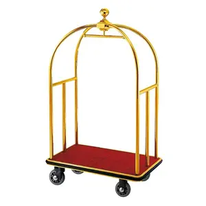 Golden Plated Hotel Bell Boy Luggage Trolley for Sale Hotel Serving Carts