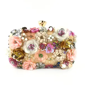 Luxury Fashion Purses Clutch Evening Bags Beading Diamonds Flower Chain Handmade Ladies High Quality Party Bag
