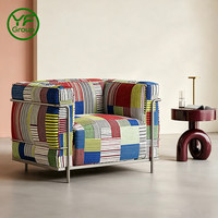 Fauteuil lounge moderne personnalisé en tissu patchwork, mobilier de maison, structure en acier inoxydable, canapé d'appoint contemporain pour salon