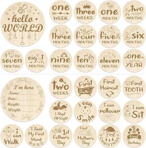 Tarjetas de hito de bebé para fotos 15 tarjetas personalizar y decir hola al nacimiento y tarjeta <span class=keywords><strong>mensual</strong></span> marcador de género neutro regalo de decoración de madera - Product Image 1