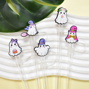 Décorations de pailles en PVC de la série Fantômes de dessin animé, breloques mignonnes anti-poussière pour pailles de boisson, compatibles avec tasses 10mm - Product Image 3