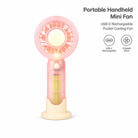 Mini ventilateur portatif rechargeable Type-C coloré, 3 vitesses, lumière LED et support pour téléphone, idéal pour les voyages, l'école, le bureau, les cadeaux