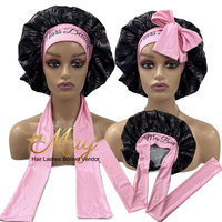 Vente en gros de bonnets de cheveux tressés longs et larges avec logo de luxe et de bonnets en satin de soie avec écharpe à nouer