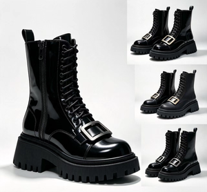 Bottines en cuir verni pour femmes, bout rond, antidérapantes, semelle extérieure en caoutchouc imperméable, toutes saisons, chaussures pour femmes, bottes de neige - Product Image 1
