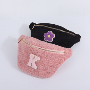 Keymay Teddy Unisex <b>Large</b> Velvet Waist Zipper Fanny Pack Custom Letter Pattern Soft Portable Outdoor Crossbody Bag DIY Winter - Product Image 1