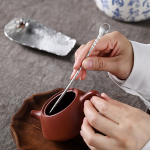 Cuchara de té de estaño hecha a mano, forma ovalada, para ceremonia del té Kung Fu, accesorio para el té - Product Image 3
