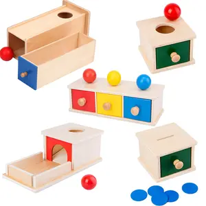 Aprendizado do bebê montessori eco, quarto, quebra-cabeça de brinquedo, itens de madeira, caixa permanente, montessori, com bandeja