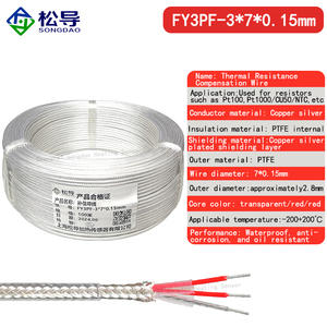 PT100 PTFE مطلي بالفضة محمية 2-core 3-core 4-core إشارة استشعار 6 core كابل تمديد مقاوم للحرارة العالية - Product Image 3