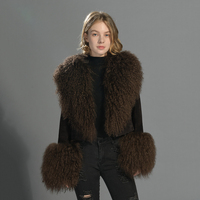 Luxuriöser Fluffiger Echtlammfell-Kragen und Manschetten Großhandel Kurzer Mantel Lässige Damen Echtlederjacke mit Kundenspezifischem Logo