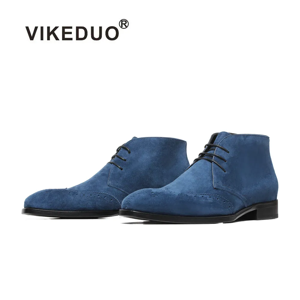 Vikeduo hecho a mano la tendencia ahora clásico romper azul Chukka Boot zapatos de verano corto botas de gamuza de los hombres