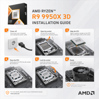 Processeur CPU 9950X3D 16 cœurs 32 threads 5,7 GHz Boost Max 128 Mo de cache L3 Socket AM5 DDR5 en boîte pour PC de jeu de bureau