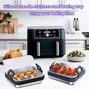 <b>Air</b> <b>Fryer</b> <b>Baking</b> <b>Tray</b> and Mat with <b>Silicone</b> Handles Rectangular Ideal for Home Use - Product Image 4