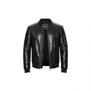 Customized Men's Cow Skin <b>Leather</b> Bomber <b>Jacket</b> Winter Windproof Waterproof Canvas Fabric 300 Grams Zipper Closure Vintage Front - Product Image 1