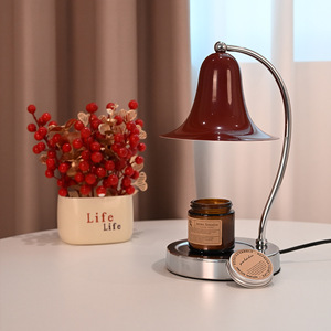 Lampe chauffe-cire électrique vintage LANJO en forme de cloche avec base en bois, chauffe-bougie pour la décoration de la maison - Product Image 3