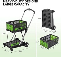 Chariot de camping pliable à 2 niveaux avec roues à frein, conception robuste, 2 caisses de rangement – Polyvalent pour le bureau et le supermarché