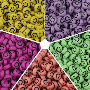 100 unids/bolsa cara de dibujos animados coloridos cuentas acrílicas sueltas Diseño de Sonrisa redonda plana para la fabricación de joyas - Product Image 2