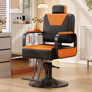 Fauteuil de Barbier Contemporain avec Revêtement en Similicuir Orange et Noir, Réglage Hydraulique de la Hauteur, Base Ronde, Mobilier de Salon - Product Image 6