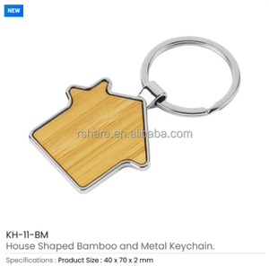 Porte-clés en bambou <span class=keywords><strong>et</strong></span> métal écologiques en forme de <span class=keywords><strong>maison</strong></span> 32 mm pour articles cadeaux promotionnels - Product Image 5
