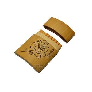 Bamboo Cigarette Case Round Shape Engraved Traditional Chinese Design Gift Box 10 Pack - Product Image 5