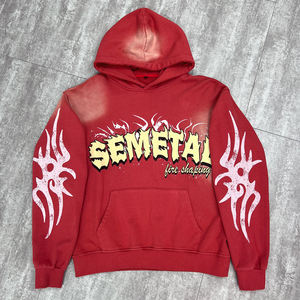 Streetwear de haute qualité sweat à capuche de créateur surdimensionné sweats pour hommes en détresse épais imprimé lavé sweat à capuche personnalisé - Product Image 1