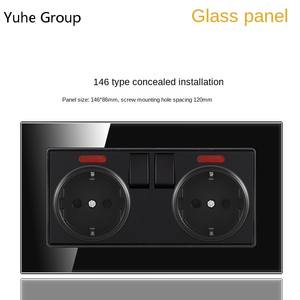 Prise murale allemande en verre avec prise USB et interrupteur à bouton LED 2 paires 1 voie - Product Image 3