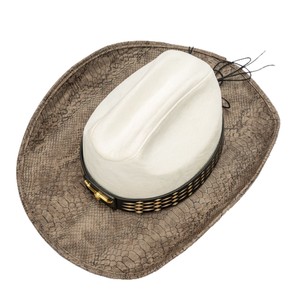 Sombrero de Vaquero Unisex de Cuero PU 2025, Color Beige con Estampado de Serpiente, Ala con Decoración de Cabeza de Toro Dorada, Cinturón Negro, Estilo Occidental - Product Image 5