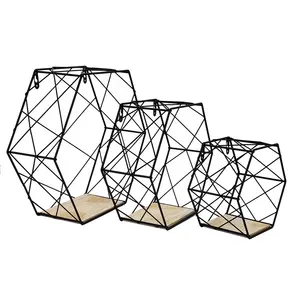 Mensola <span class=keywords><strong>in</strong></span> ferro esagonale a parete decorativa <span class=keywords><strong>in</strong></span> metallo galleggianti scaffali <span class=keywords><strong>in</strong></span> <span class=keywords><strong>legno</strong></span> con deposito per decorazioni da parete e oggetti da contenimento - Product Image 3
