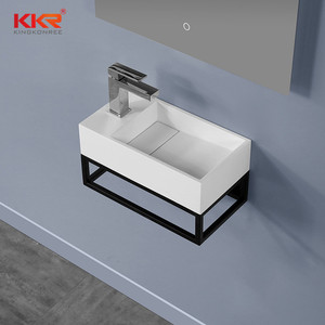 Petit lavabo mural en surface solide avec étagère en acier inoxydable, <span class=keywords><strong>mini</strong></span> lavabo carré pour balcon, lavabo miniature en surface solide - Product Image 5