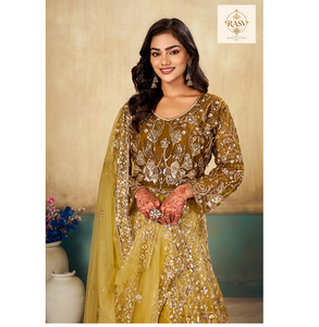 Traje Anarkali Indo-Occidental de Lujo, Largo, con Decoración de Cuentas, Tela de Red Suave, para Bodas y Fiestas - Product Image 3
