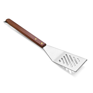 Juego de herramientas multifunción para barbacoa de acero inoxidable con mangos de madera, espátula, tenedor, pinzas y cepillo resistentes al calor - Accesorios portátiles para parrilla - Product Image 4