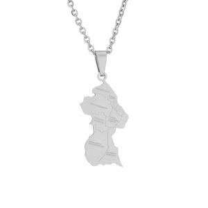 Collar con <span class=keywords><strong>mapa</strong></span> de país de Guyana de acero inoxidable Chapado en 18K al por mayor, resistente al agua, cadena de eslabones clásica <span class=keywords><strong>a</strong></span> la moda, diseño geométrico - Product Image 3