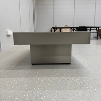 Table basse minimaliste en acier inoxydable, revêtement anti-traces de doigts, silhouette en bloc, fabrication sans joint, base double socle robuste