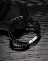 Punk Noir Lave Hommes Pierre Naturelle Perle En Acier Inoxydable Fermoir Magnétique Multicouche En Cuir Bracelet Bijoux PH1426