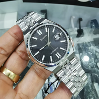 Business Tsuyosat Herren Automatische Mechanische Armbanduhr Schwarzes Strukturiertes Zifferblatt Leuchtend Citizent Edelstahl Reloj NK0020