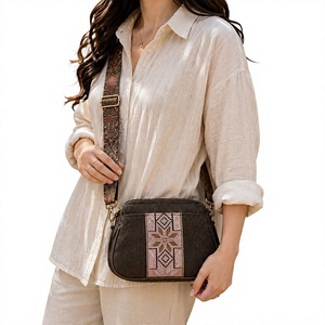 Custom Luxury Crossbody Sling Bag Jaipur Geometric Embroidered Woven Raffia Purse Wide Guitar Strap Women Resort <b>Handbag</b> - Product Image 5