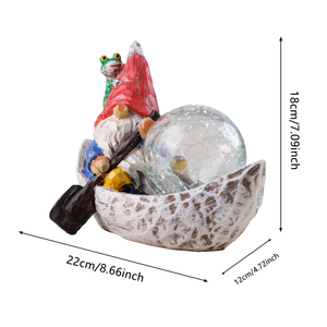 Escultura de Resina de Gnomo Animal con Barco, Energía Solar, con Rana en Sombrero y Orbe Brillante, Adorno Navideño para Jardín Exterior - Product Image 2