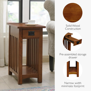 Mesa Auxiliar Estrecha de Roble de 12 Pulgadas Home Mission, Mesa Lateral de Madera Tradicional Independiente para <span class=keywords><strong>Sala</strong></span> de Estar - Product Image 4