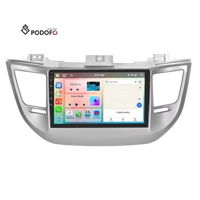 Podofo Android Car Stereo 9 Inch 4+64G Car Radio Carplay Android Auto for Hyundai Tucson 2015-2017 IPS DSP GPS RDS HIFI