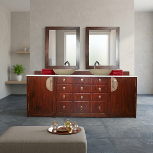 Meuble de salle de bain en bois massif de teck et noyer oriental, style antique, pour la maison - Product Image 3
