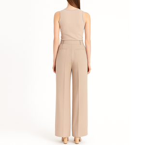 Pantalon <span class=keywords><strong>en</strong></span> <span class=keywords><strong>lin</strong></span> à taille haute et jambe large droit personnalisé de haute qualité pour femmes - Product Image 2