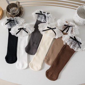 아동용 무릎 위까지 오는 빈티지 스타일의 달콤한 러플 코튼 양말 귀여운 키즈 양말 - Product Image 3