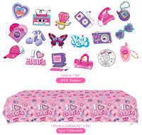 Articles de fête d'anniversaire pour filles et femmes, style années 2000 : Assiettes, gobelets, serviettes, nappes, pailles, décorations de cupcakes, bannières suspendues, guirlandes, ballons