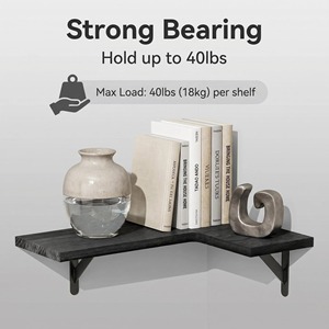 L Shaped <b>Wall</b> Shelf Wood And Iron <b>Corner</b> Bookshelf For Living Room Storage Organization - Product Image 4