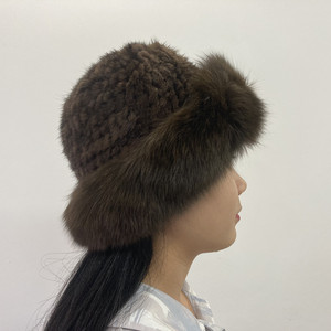 Chapeau bob en fourrure <span class=keywords><strong>de</strong></span> vison tricotée pour <span class=keywords><strong>femme</strong></span>, chaud pour l'hiver 2023, personnalisé, avec bordure en fourrure <span class=keywords><strong>de</strong></span> renard, fascinateur haut <span class=keywords><strong>de</strong></span> gamme, bonnets imprimés - Product Image 6