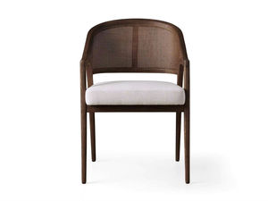 เก้าอี้ทานข้าวไม้เนื้อแข็งทันสมัยพร้อมพนักพิงหวายถักและเบาะผ้าสีเทาอ่อนสำหรับบ้าน คาเฟ่ ร้านอาหาร ห้องนั่งเล่น - Product Image 5