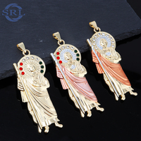 Collier unisexe pour enfants, garçons et filles, avec perles d'imitation taille princesse, breloques chrétiennes en laiton Jésus Elfe et plaqué or 18 carats