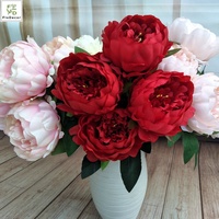Hot Sale European Style Kunstseide 5 Köpfe Runde Pfingstrose Blumen Weiß Für Hochzeit Home Party Dekorative Blume