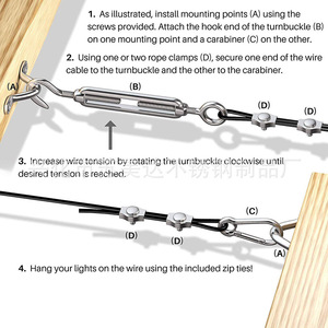 304 Stainless Steel Wire Rope Kit With <b>Hooks</b> Springs <b>Clips</b> For Ceiling Light Retrofit - Product Image 4