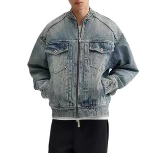 Chaqueta Corta de Mezclilla Lavada Informal Personalizada para Hombre, Estilo Vintage, Azul Vintage, 100% Algodón - Product Image 2